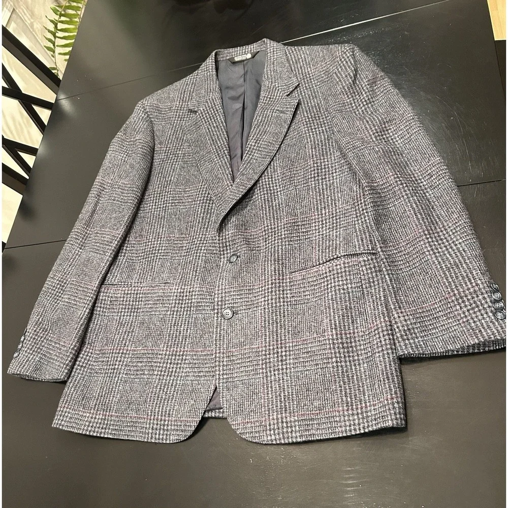 Wool Sport Coat 44 Glen Plaid Gray John Alexander Sleeve 25